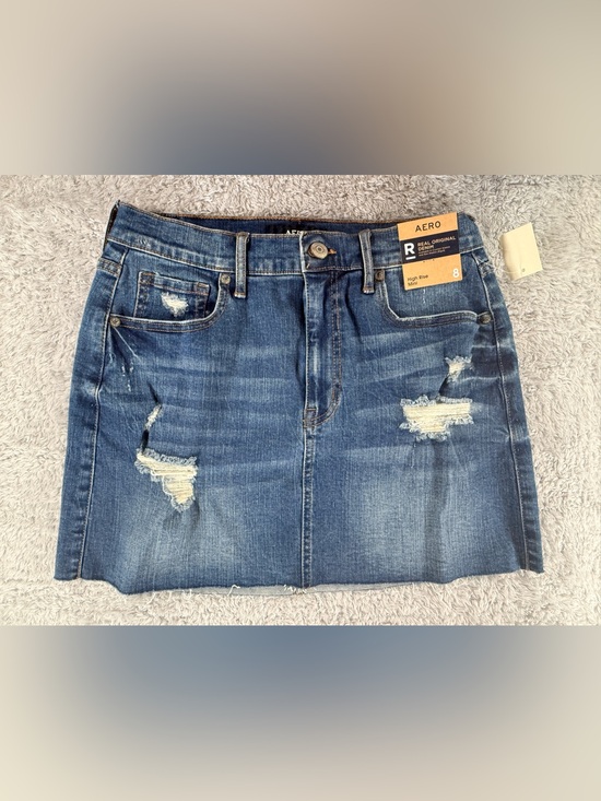 Aeropostale Dresses & Skirts - NWT Aeropostale High Rise Mini Skirt Distressed Denim Raw Hem Blue Size 8
